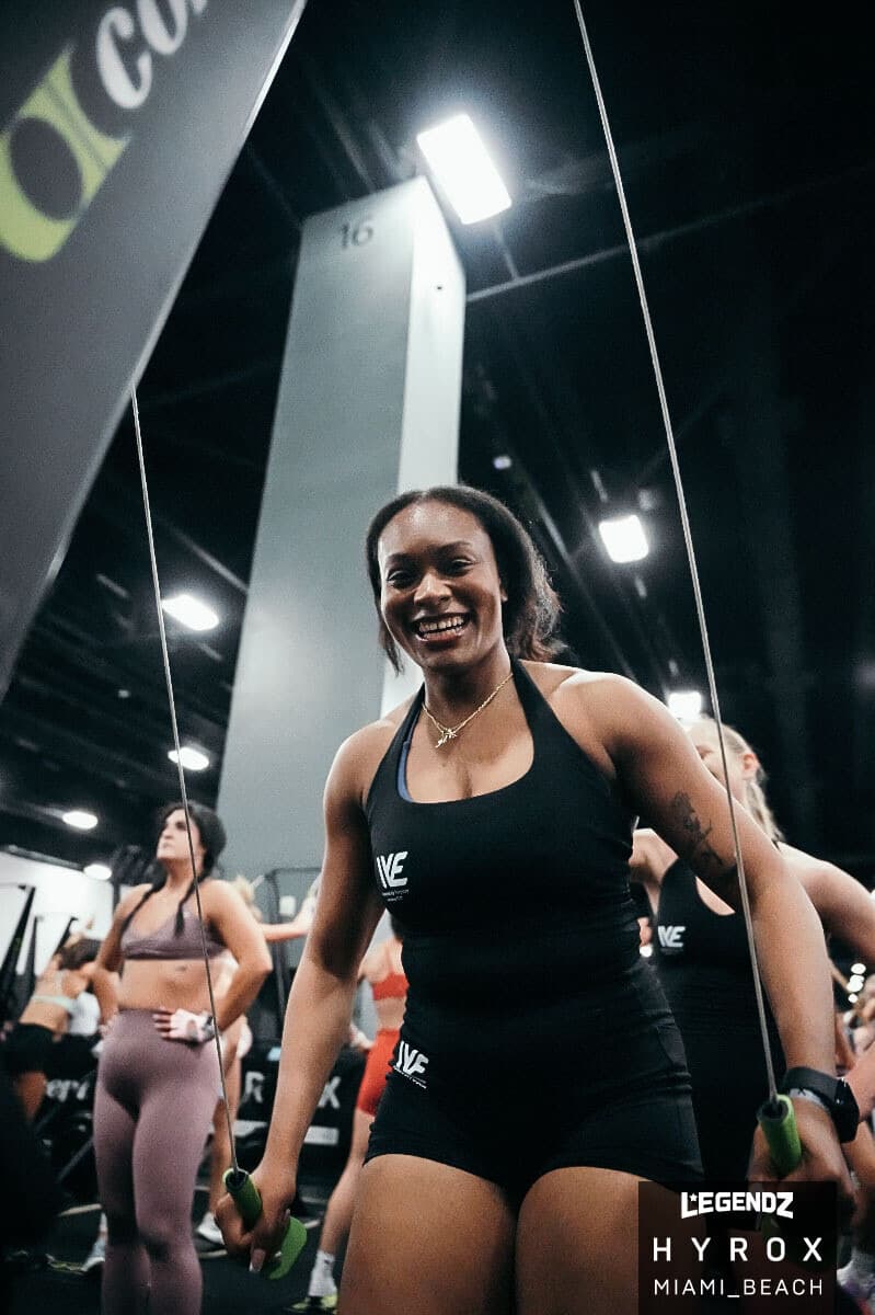 Athlete smiling before a HYROX race